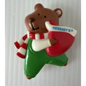 VTG Hershey's Kiss Lapel Pin Teddy Bear Christmas Winter 1990s Chocolate Park 2”